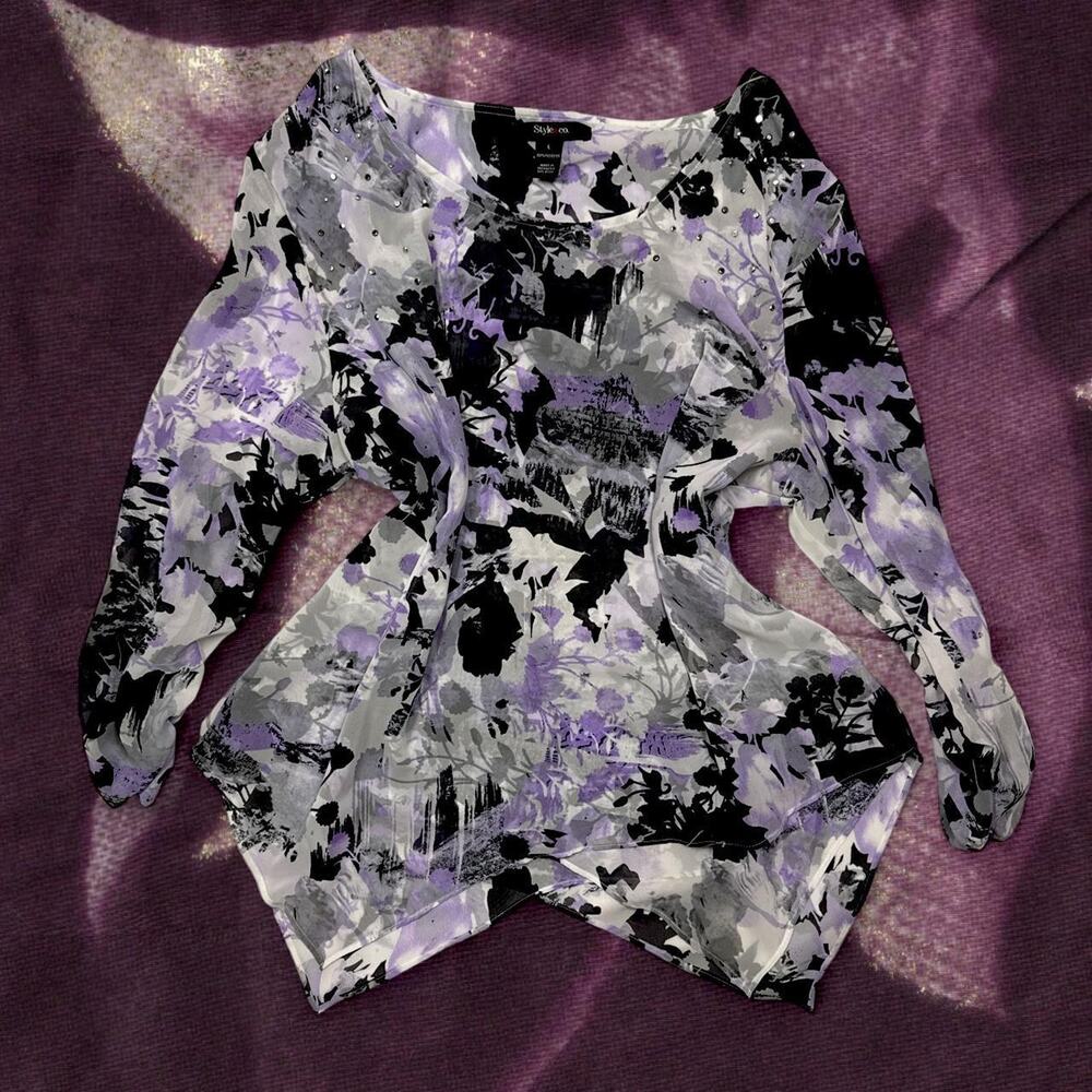 Purple floral asymmetrical tunic